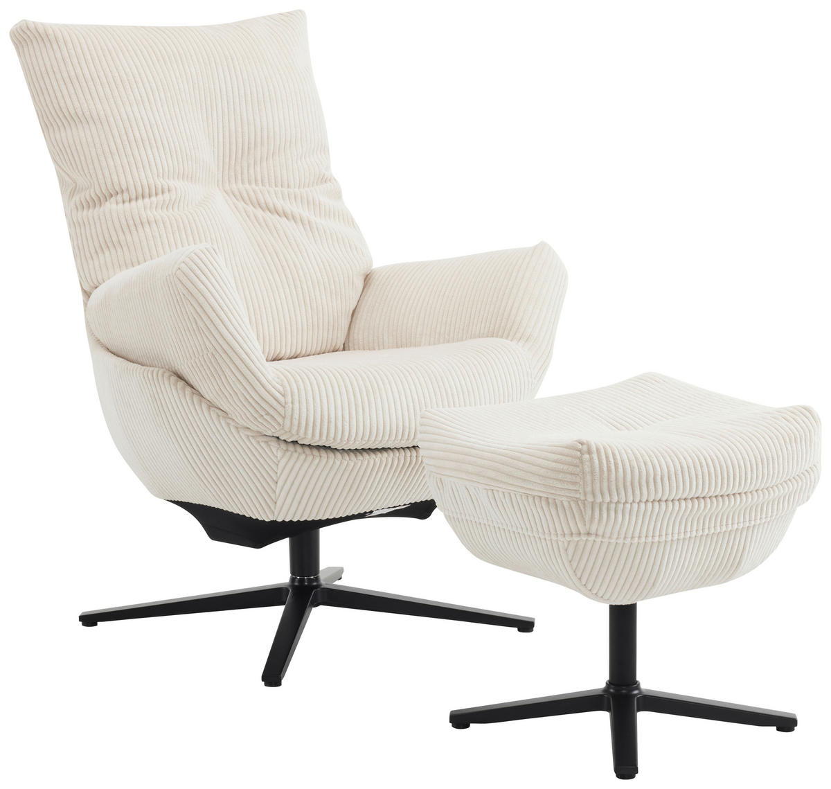 RELAXSESSELSET Cord Relaxfunktion, Hocker    - Beige/Schwarz, Design, Textil/Metall (77/100/78cm) - Carryhome