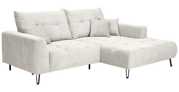 ECKSOFA Naturfarben Cord Zierkissen, Rückenkissen, Rücken echt, Sitztiefenverstellung  - Schwarz/Naturfarben, KONVENTIONELL, Textil/Metall (250/185cm) - Carryhome