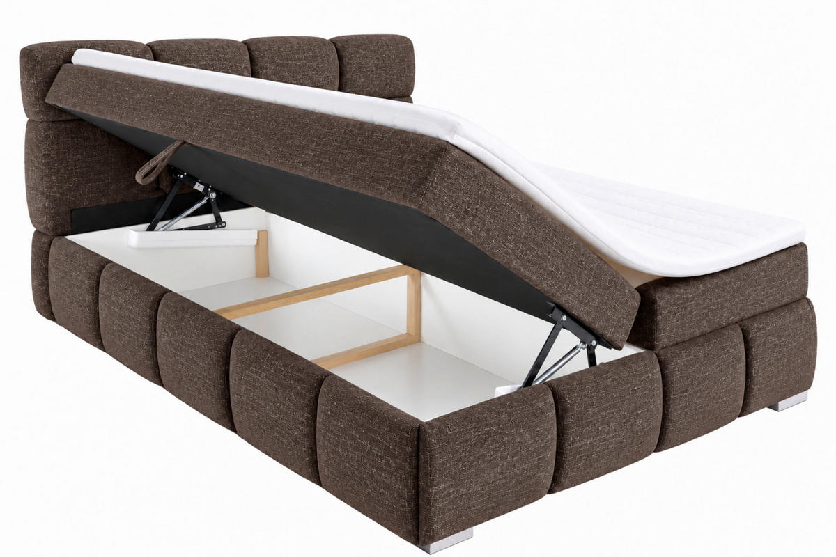 BOXBETT 140/200 cm,  in Braun, Bettkasten, Topper,  - Chromfarben/Braun, MODERN, Holz/Kunststoff (140/200cm) - MID.YOU