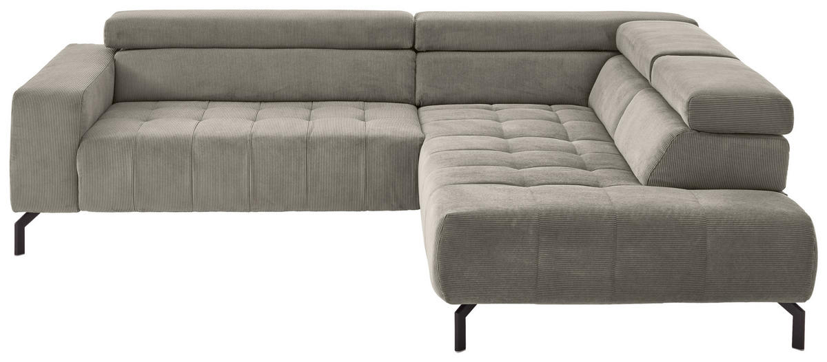 ECKSOFA Grau Cord  - Schwarz/Grau, Design, Textil/Metall (261/214cm) - Beldomo Style