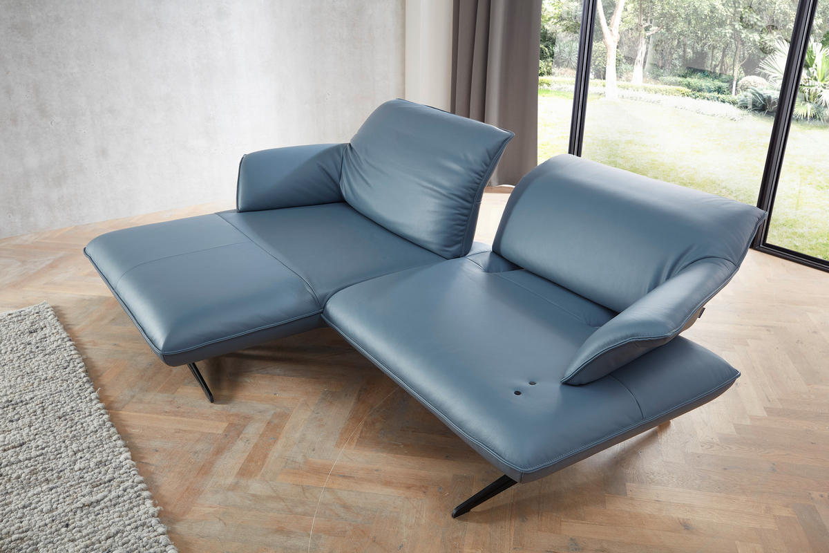 ECKSOFA in Echtleder Blau  - Blau/Beige, Design, Leder/Metall (252/169cm) - Koinor