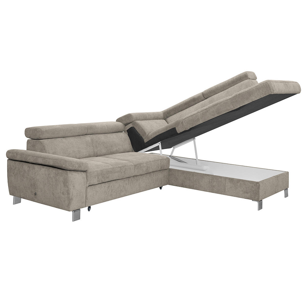 ECKSOFA Hellbraun Mikrofaser  - Chromfarben/Hellbraun, Design, Textil/Metall (248/208cm) - Livetastic