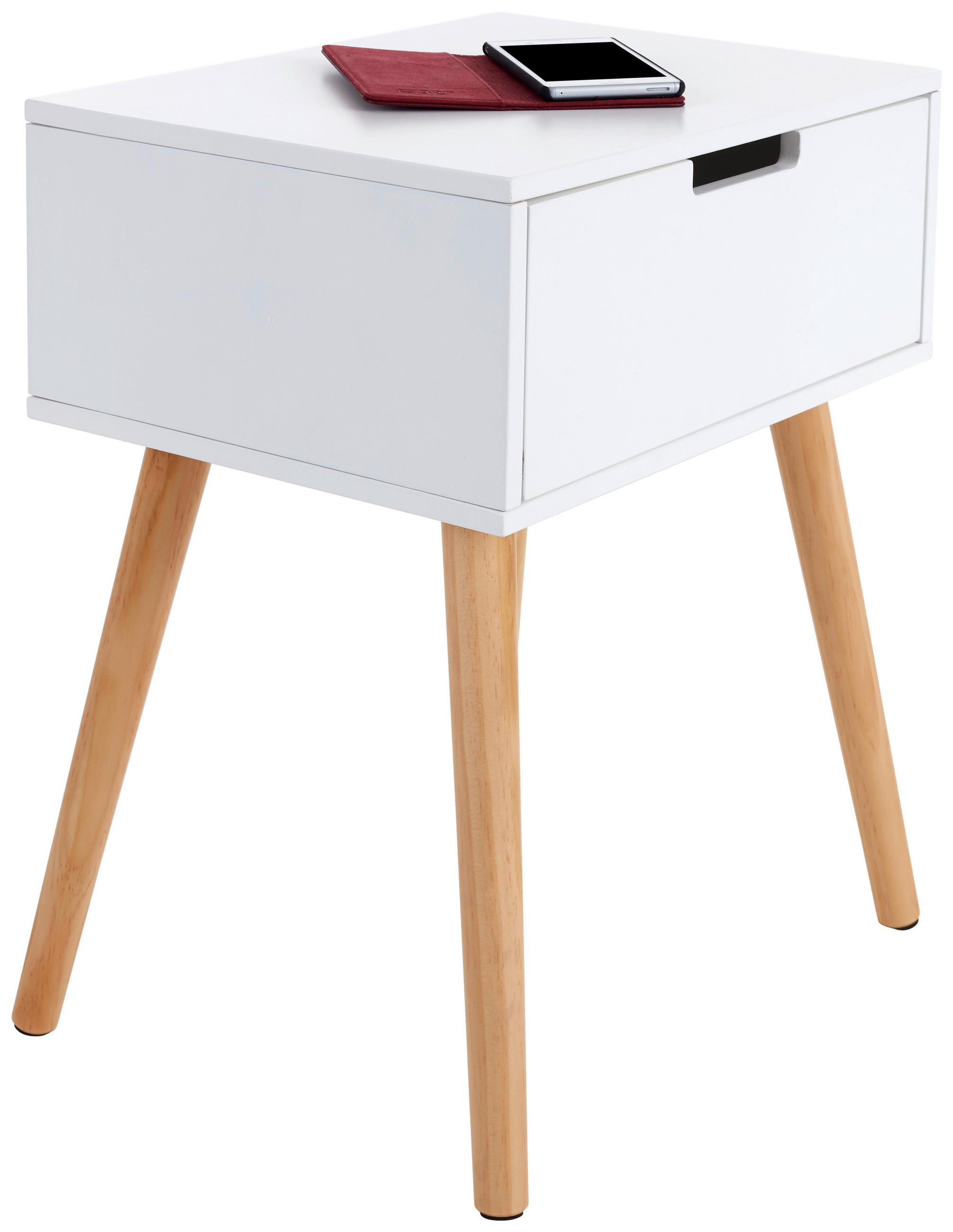 Nachtkästchen Weiß/kiefer Teilmassiv H: 52 Cm Levi