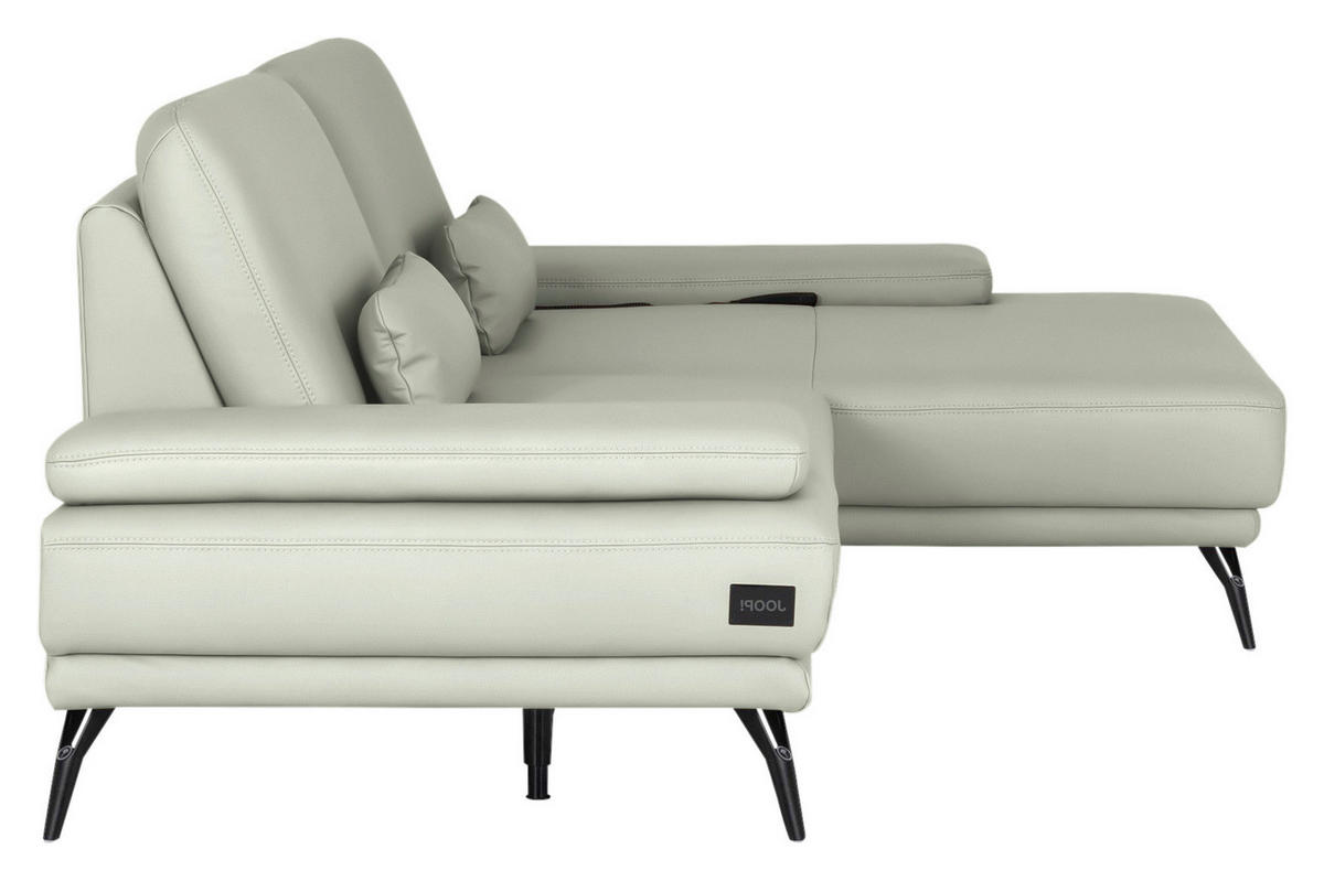 ECKSOFA Echtleder Silberfarben  - Silberfarben/Schwarz, Konventionell, Leder/Metall (301/180cm) - Joop!