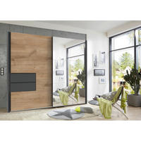 SCHWEBETÜRENSCHRANK 2-türig Graphitfarben, Eichefarben  - Eichefarben/Schwarz, MODERN, Holzwerkstoff/Metall (250/216/65cm) - Stylife