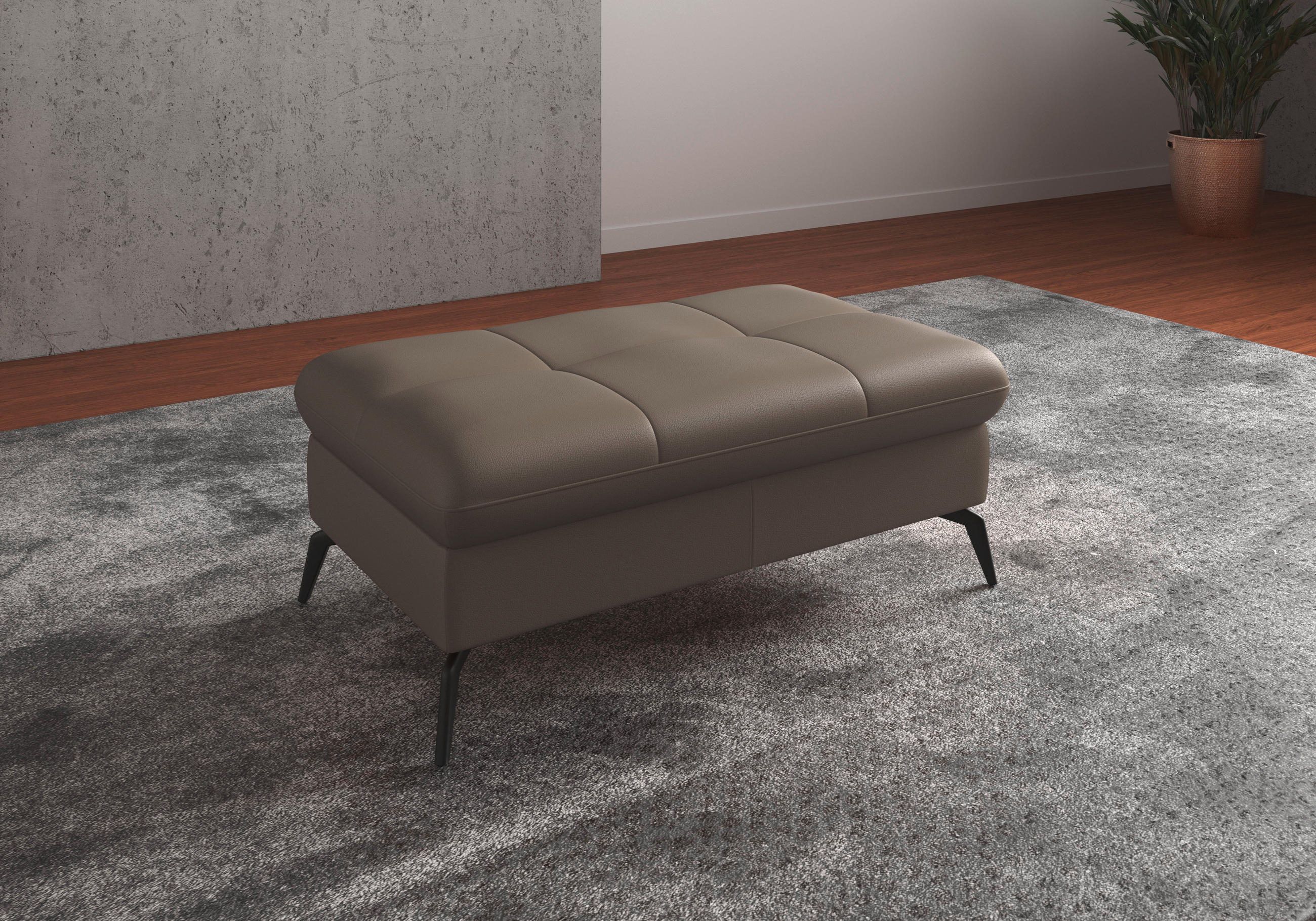 HOCKER in Leder Grau - Schwarz/Grau, Konventionell, Leder/Metall (102/47/69cm) - Sit & More