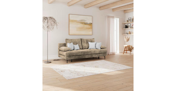 SCHLAFSOFA Chenille Hellbraun Rückenkissen, Armlehnenkissen, Bettkasten, Schlaffunktion, Rücken echt  - Hellbraun/Schwarz, KONVENTIONELL, Textil/Metall (203/94/96cm) - Carryhome