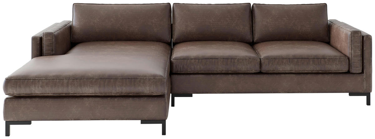 ECKSOFA in Lederlook, Flachgewebe Braun  160/265 cm  - Schwarz/Braun, Design, Textil/Metall (160/265cm) - Livetastic