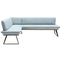 ECKBANK 163/243 cm Webstoff Schwarz, Eichefarben, Hellblau Eiche massiv Metall   - Eichefarben/Schwarz, Design, Holz/Textil (163/243cm) - Voleo
