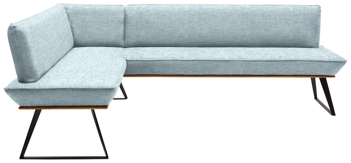 ECKBANK 163/243 cm Webstoff Schwarz, Eichefarben, Hellblau Eiche massiv Metall   - Eichefarben/Schwarz, Design, Holz/Textil (163/243cm) - Voleo
