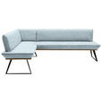 ECKBANK 163/223 cm Webstoff Schwarz, Eichefarben, Hellblau Eiche massiv Metall   - Eichefarben/Schwarz, Design, Holz/Textil (163/223cm) - Voleo