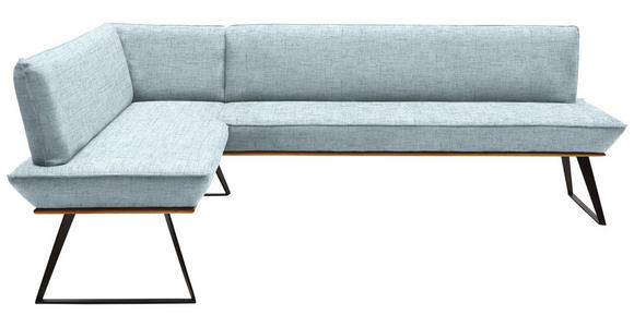 ECKBANK 163/223 cm Webstoff Schwarz, Eichefarben, Hellblau Eiche massiv Metall - Eichefarben/Schwarz, Design, Holz/Textil (163/223cm) - Voleo