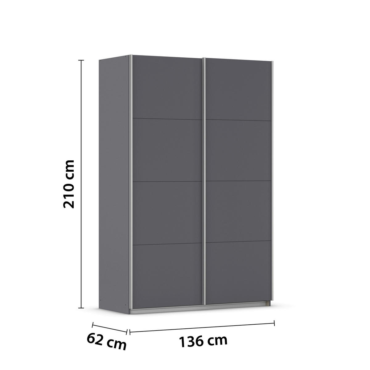 SCHWEBETÜRENSCHRANK 136/210/62 cm 2 Tür(en)-türig Grau  - Alufarben/Grau, KONVENTIONELL, Holzwerkstoff/Kunststoff (136/210/62cm) - home24