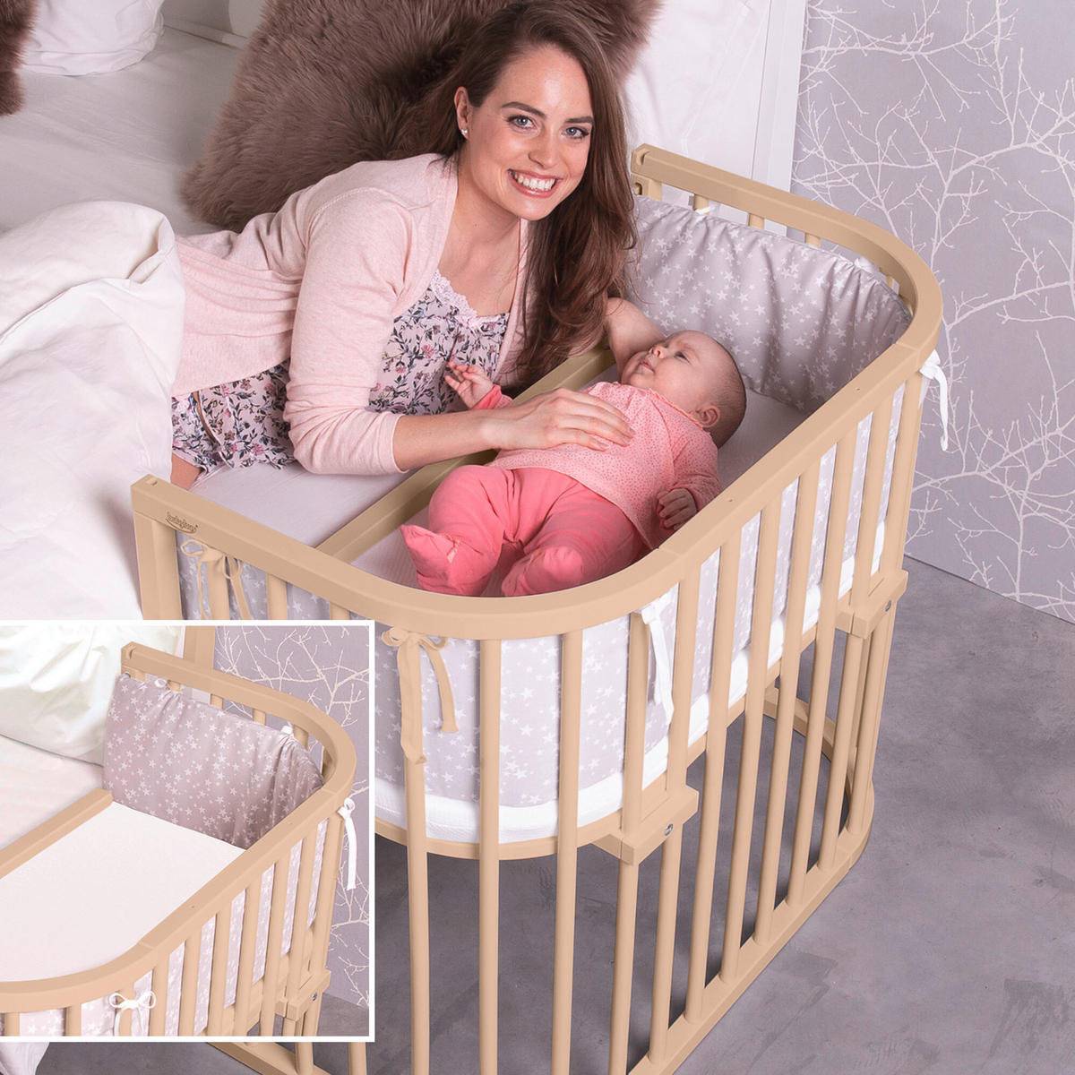 BEISTELLBETT 96/56,50/79 cm  - Beige, Basics, Holz (96/56,50/79cm) - Babybay