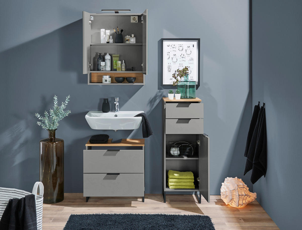 MIDISCHRANK 38/106/32 cm  - Eichefarben/Schwarz, KONVENTIONELL, Holzwerkstoff/Metall (38/106/32cm) - home24