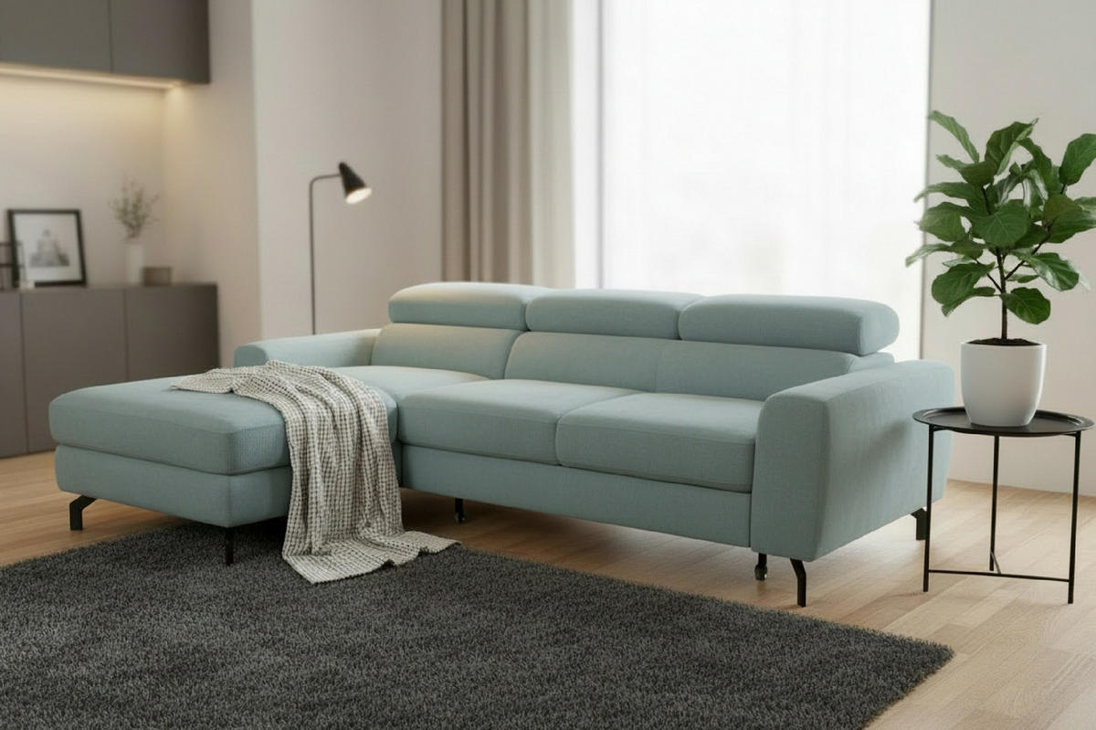 ECKSOFA LARGO in Chenille Blau  177/226 cm  - Blau/Schwarz, Design, Textil/Metall (177/226cm) - Livetastic