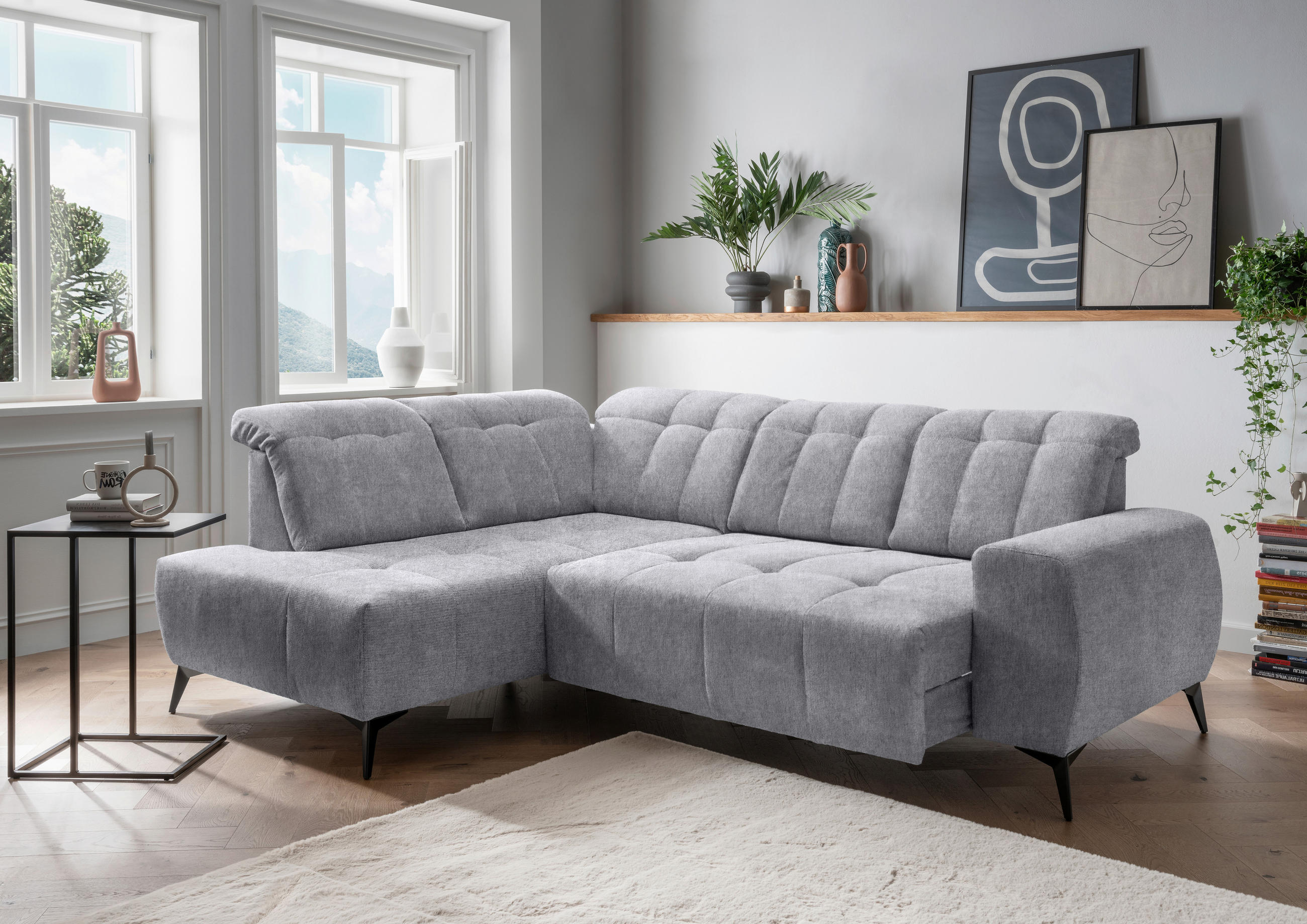 ECKSOFA Hellgrau Mikrofaser  - Hellgrau/Schwarz, MODERN, Textil/Metall (200/261cm) - Livetastic