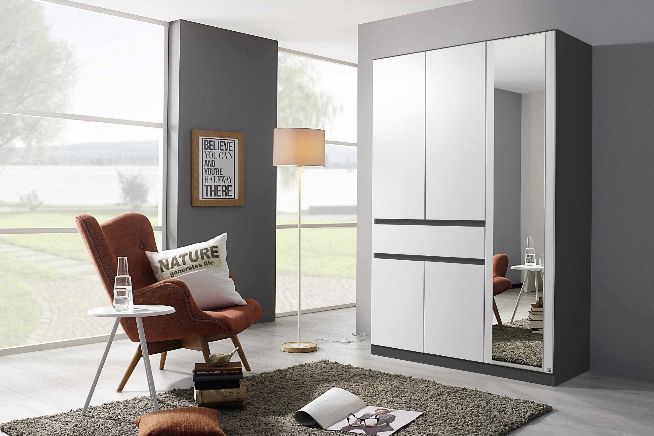 KLEIDERSCHRANK in Grau, Weiss - Weiss/Grau, Design, Glas/Holzwerkstoff (136/197/54cm) - Rauch Möbel
