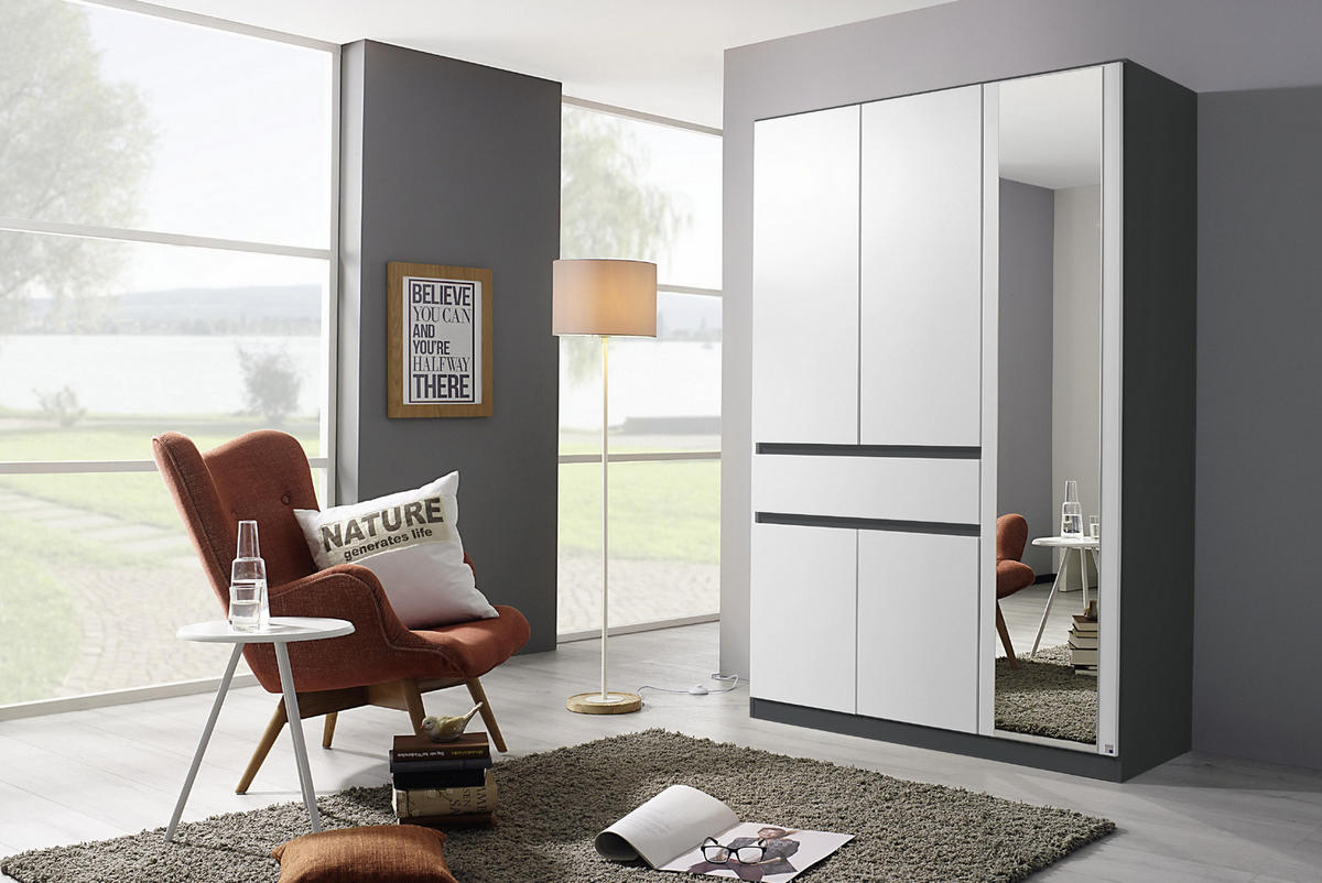 KLEIDERSCHRANK 136/197/54 cm 5-türig Grau, Weiß  - Weiß/Grau, Design, Glas/Holzwerkstoff (136/197/54cm) - Rauch Möbel