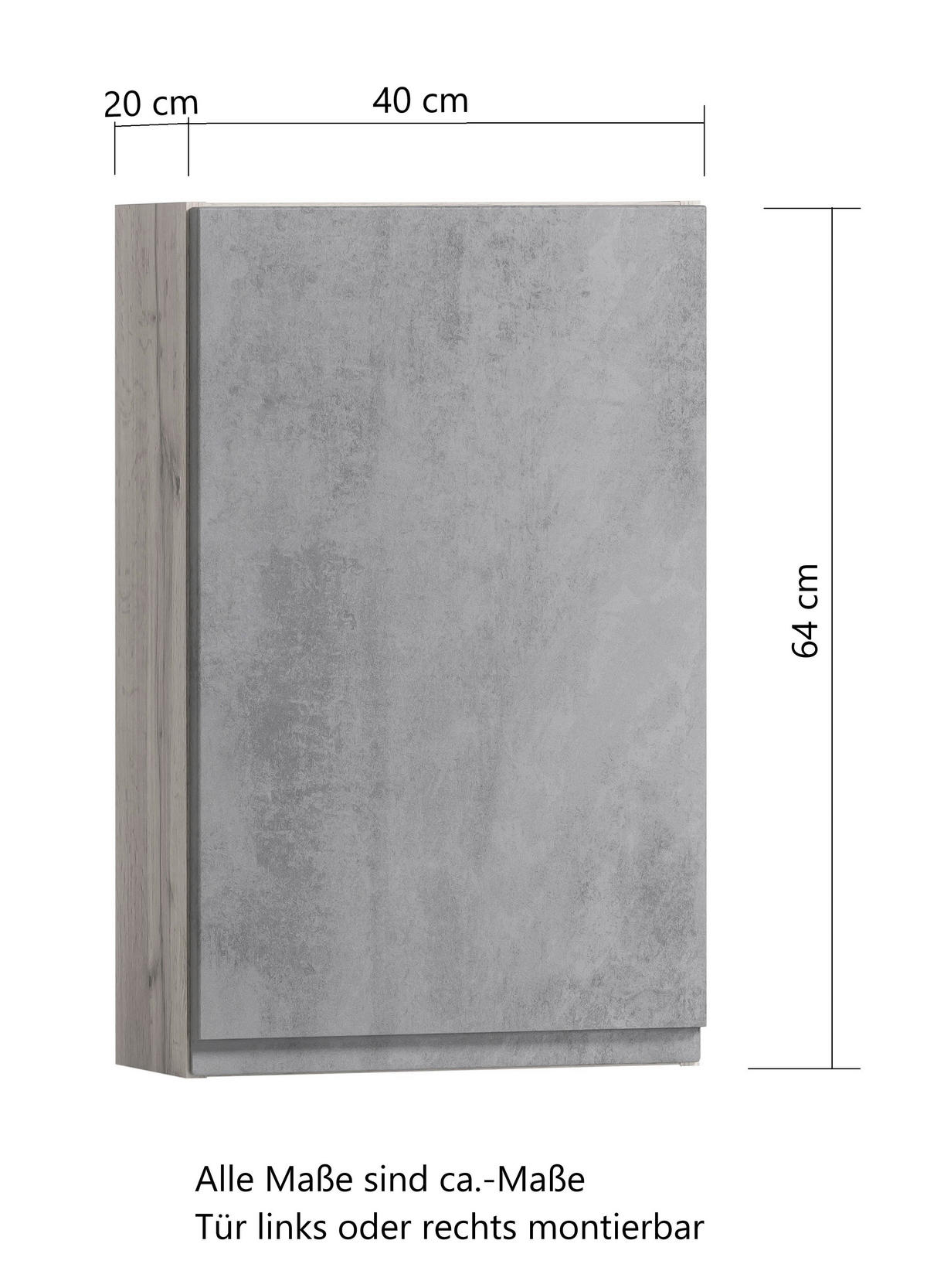 HÄNGESCHRANK 40/64/20 cm  - Eiche Wotan/Hellgrau, Modern, Holzwerkstoff (40/64/20cm) - Held