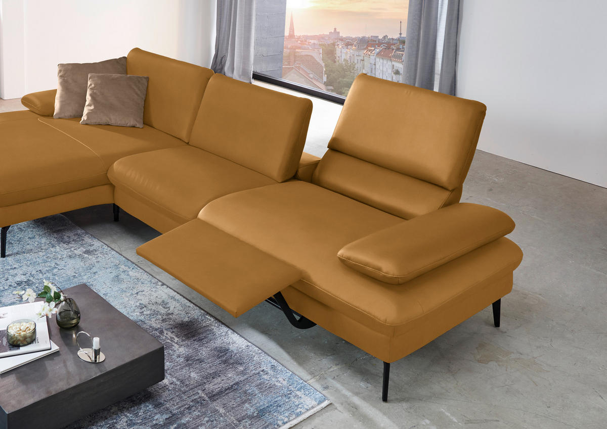 ECKSOFA in Echtleder Currygelb  - Currygelb/Schwarz, Design, Leder/Metall (157/325cm) - Dieter Knoll