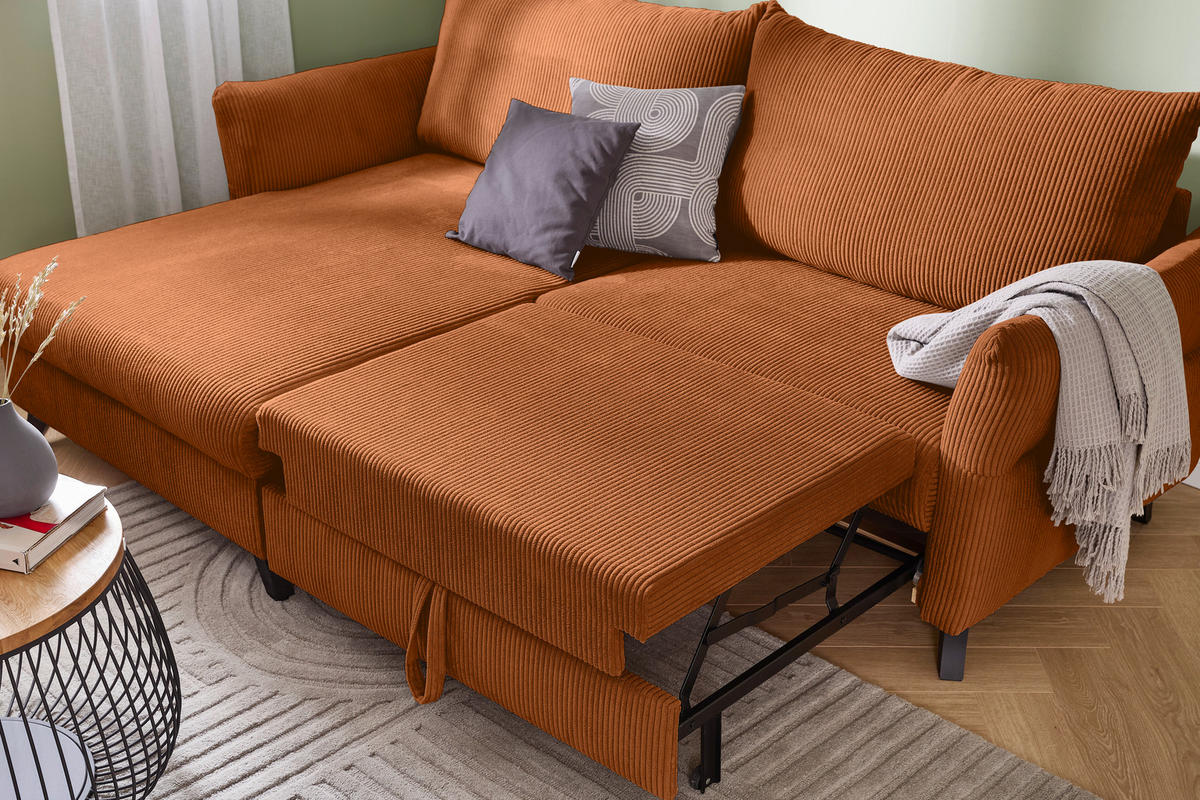 ECKSOFA Rostfarben Cord  - Rostfarben/Schwarz, ROMANTIK / LANDHAUS, Holz/Textil (245/159cm) - Stylife