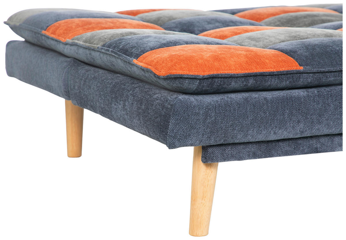 SCHLAFSOFA Chenille Blau, Grau, Orange  - Blau/Naturfarben, Design, Holz/Textil (180/77/91cm) - MID.YOU