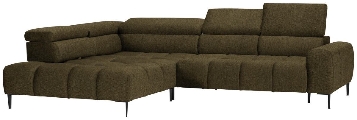 ECKSOFA in Webstoff Olivgrün  - Schwarz/Olivgrün, Design, Textil/Metall (216/300cm) - Welnova