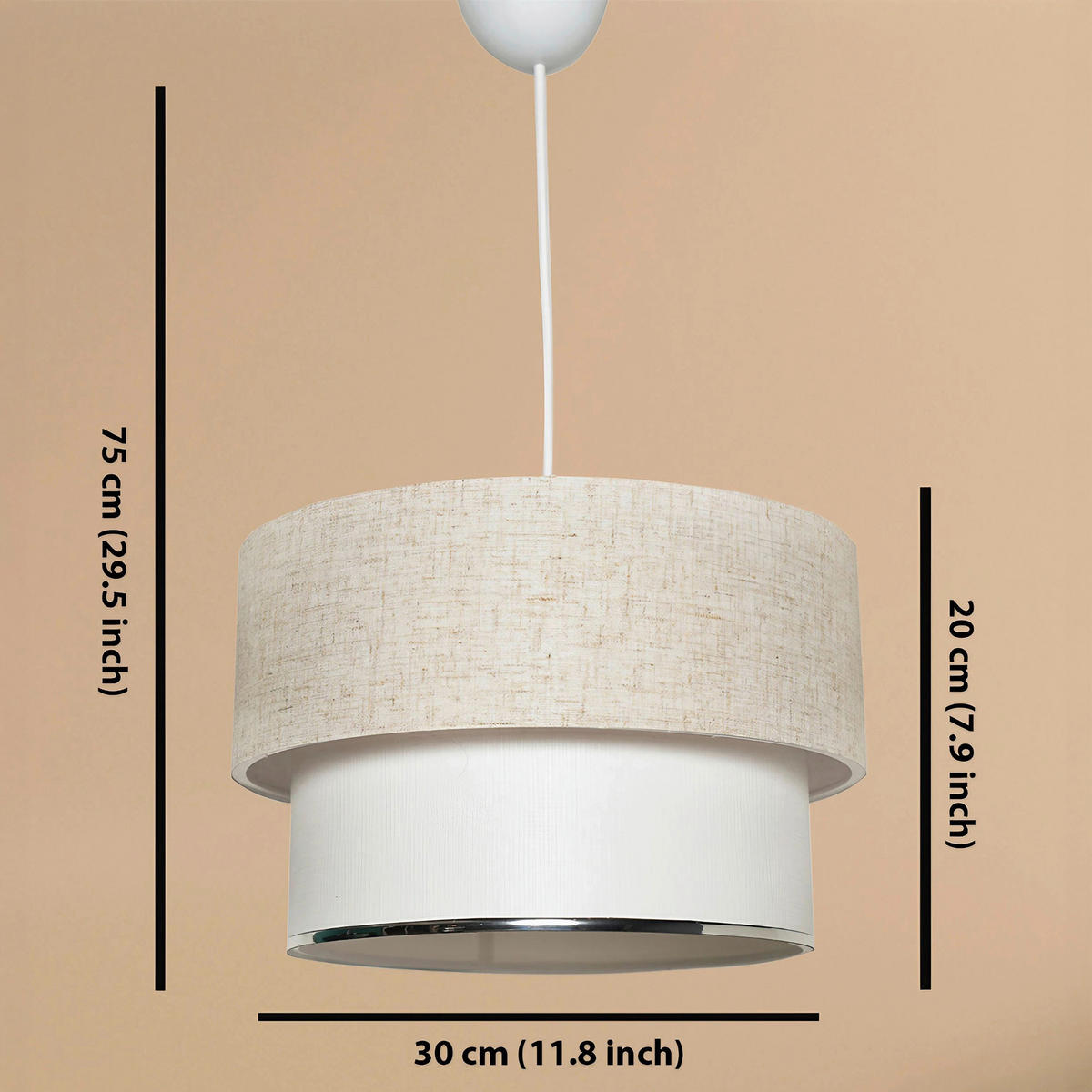 HÄNGELEUCHTE 30/75 cm   - Creme/Weiß, Design, Textil/Metall (30/75cm) - P & B