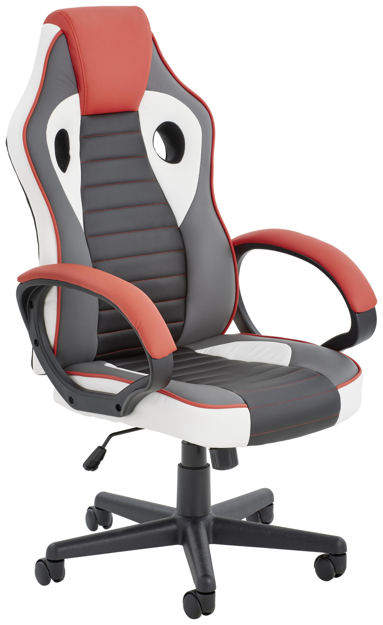 GAMINGSTUHL in Lederlook, Netzbespannung Rot, Schwarz, Weiß - Rot/Schwarz, Design, Kunststoff/Textil (64/105-115/70cm) - Livetastic