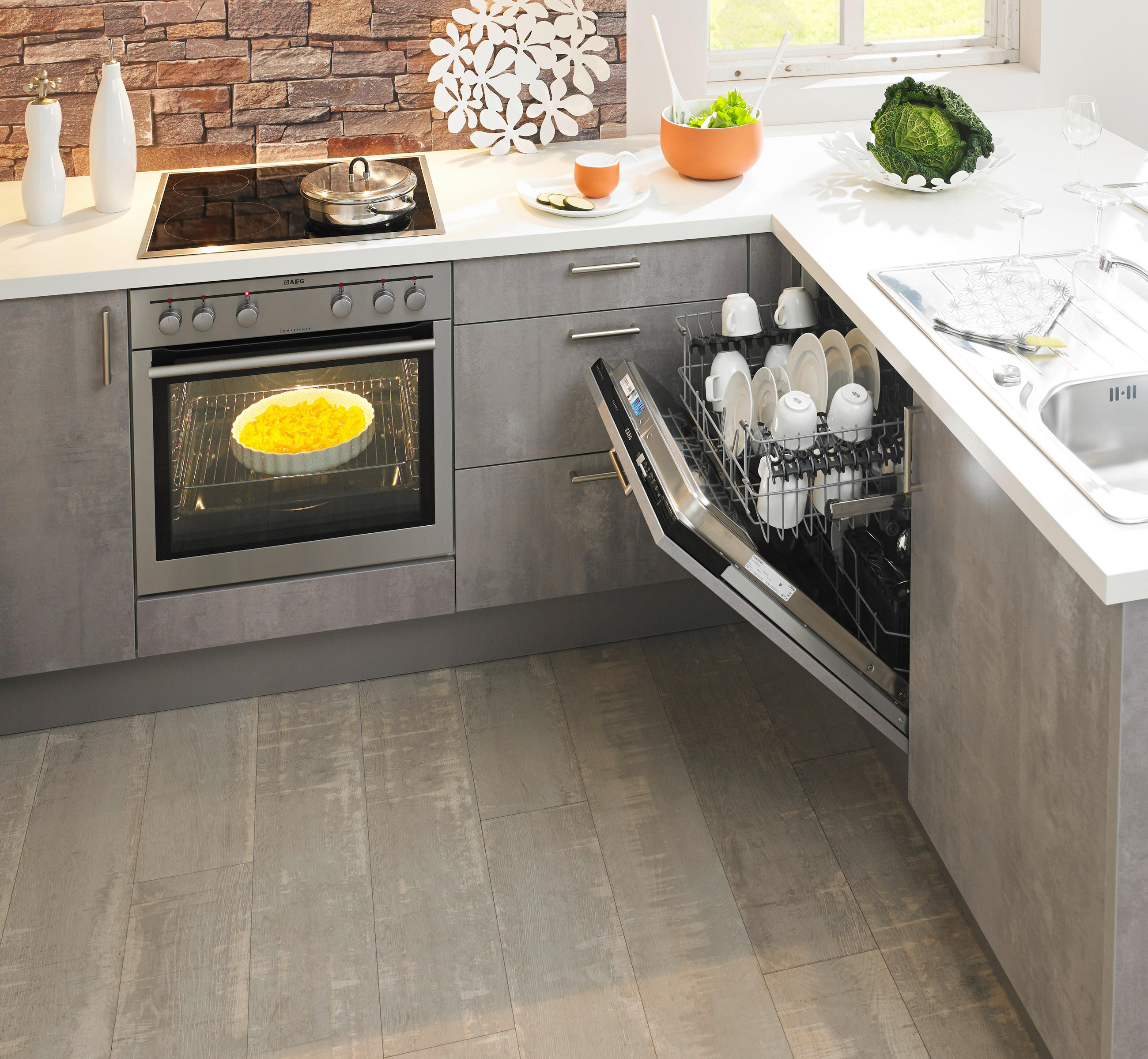 EINBAUKÜCHE COMET  - Weiß/Grau, Design, Holzwerkstoff - Moderano