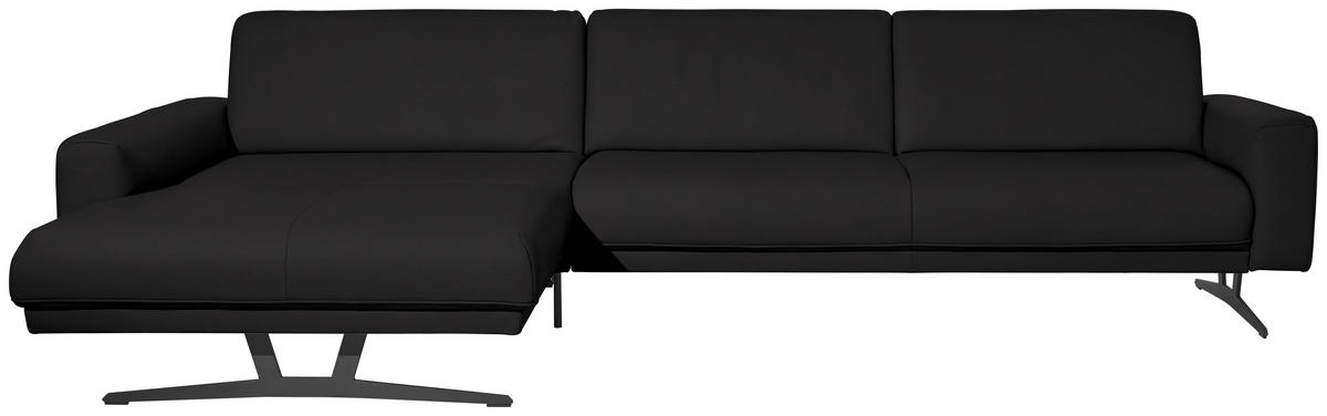 ECKSOFA Nova in Echtleder Schwarz  179/324 cm  - Anthrazit/Schwarz, KONVENTIONELL, Leder/Metall (179/324cm) - Johann Jakob