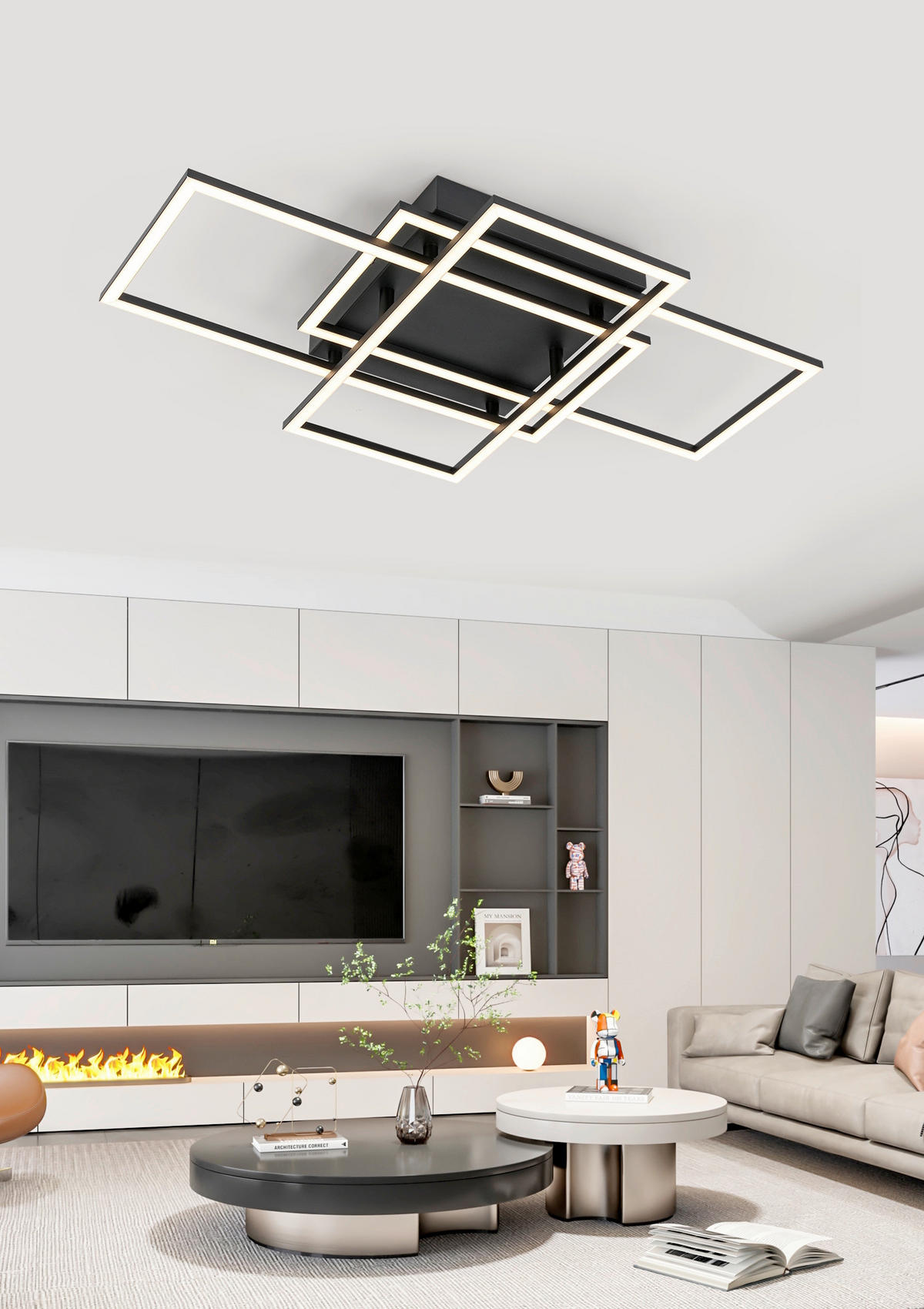 STROPNÍ LED SVÍTIDLO, 58/36/7,5 cm - černá, Design, kov/plast (58/36/7,5cm) - Novel