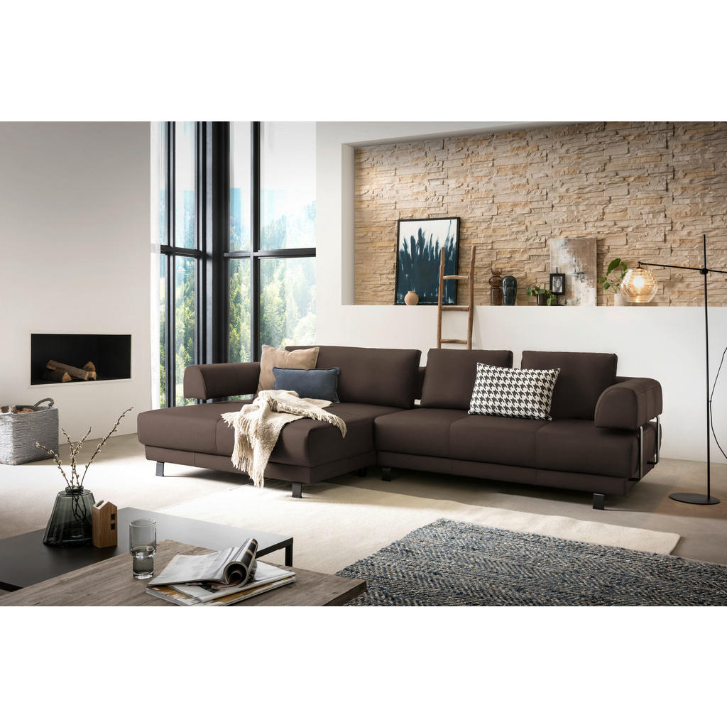 Thumbnail - Xxxl Ecksofa, Braun, Leder, Echtleder, Dickleder, 3-Sitzer, Füllung: Polyurethan (Pur), Ottomane links, L-Form, 307x188 ...