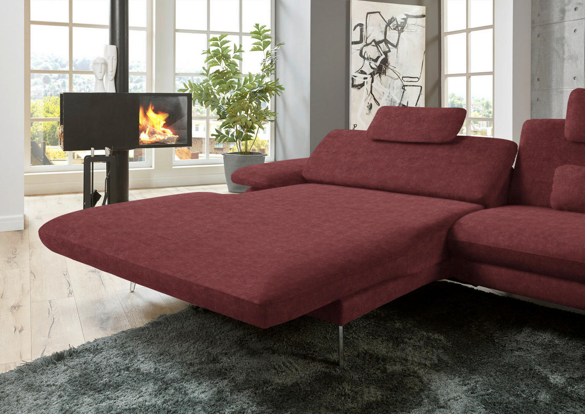 ECKSOFA in Velours Weinrot  - Weinrot/Schwarz, Design, Textil/Metall (184/284cm) - Dieter Knoll