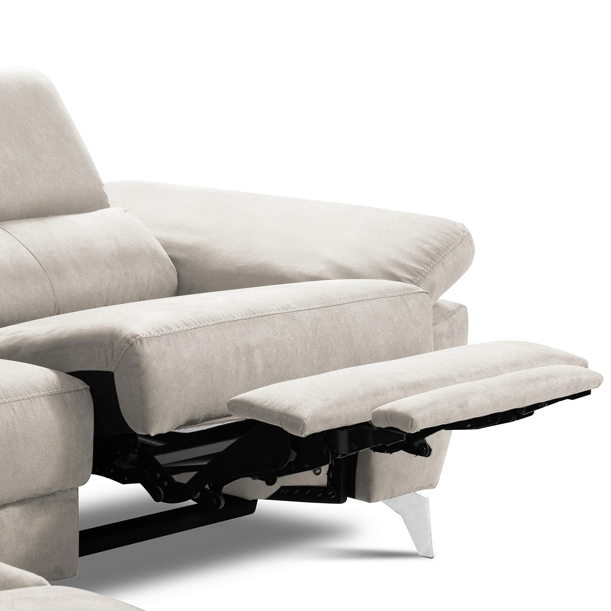 ECKSOFA SONO in Lederlook Hellgrau Armteilverstellung, Kopfteilverstellung  210/265 cm  - Chromfarben/Hellgrau, Design, Textil/Metall (210/265cm) - Livetastic