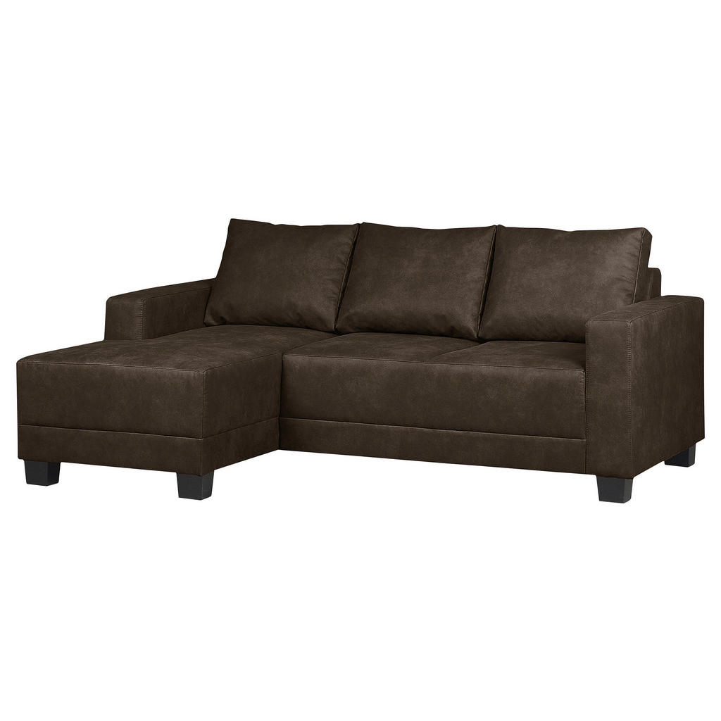 Thumbnail - Mid.you Ecksofa, Dunkelbraun, Textil, Erle, Hartholz, 3-Sitzer, Füllung: Schaumstoffflocken, Ottomane links, L-Form, 200...