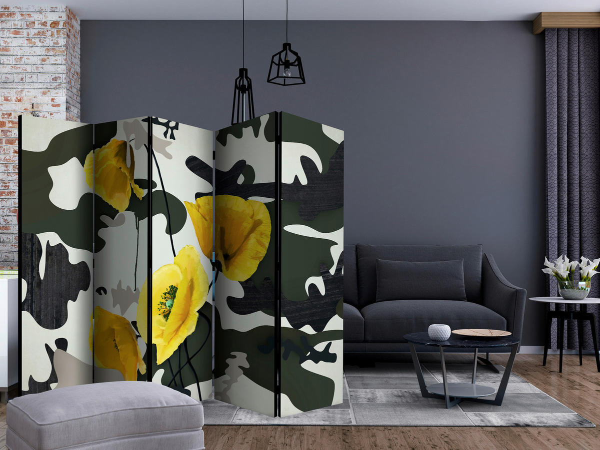 SKÄRMVÄGG  i trä, textil  gul, grå  - grå/gul, Basics, trä/textil (225/172/3cm) - artgeist