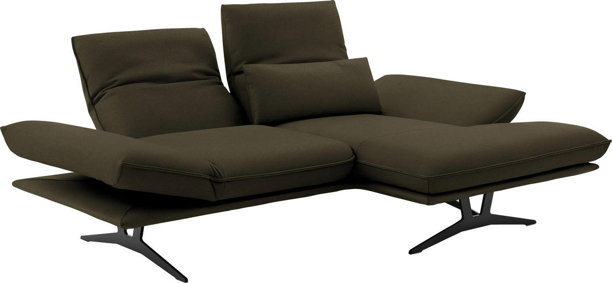 ECKSOFA in Echtleder Olivgrün  210/130 cm  - Schwarz/Olivgrün, Design, Leder/Metall (210/130cm) - Dieter Knoll