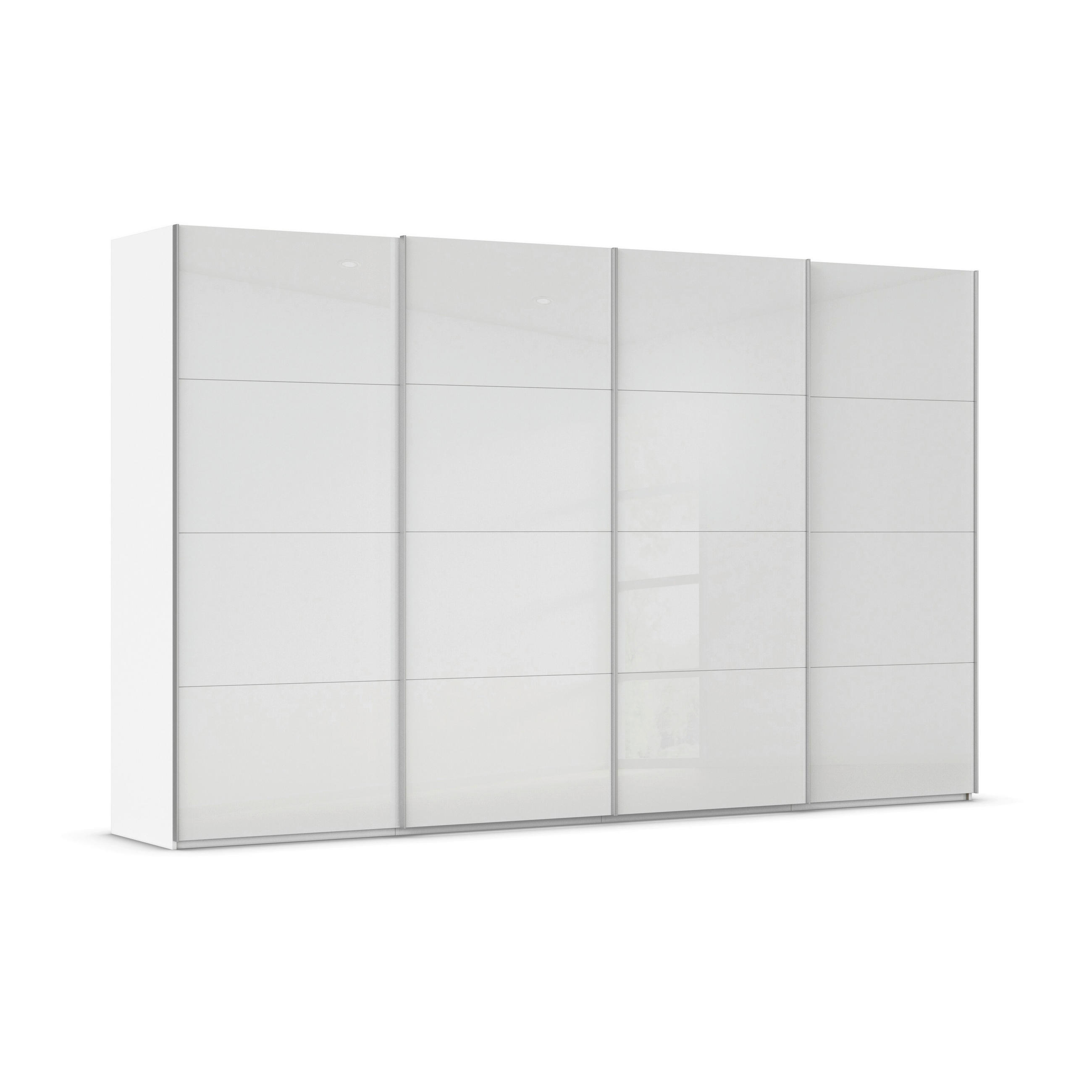 SCHWEBETÜRENSCHRANK 360/223/68 cm 4-türig Weiß, Weiß Hochglanz  - Weiß Hochglanz/Alufarben, Basics, Holzwerkstoff/Metall (360/223/68cm) - Novel
