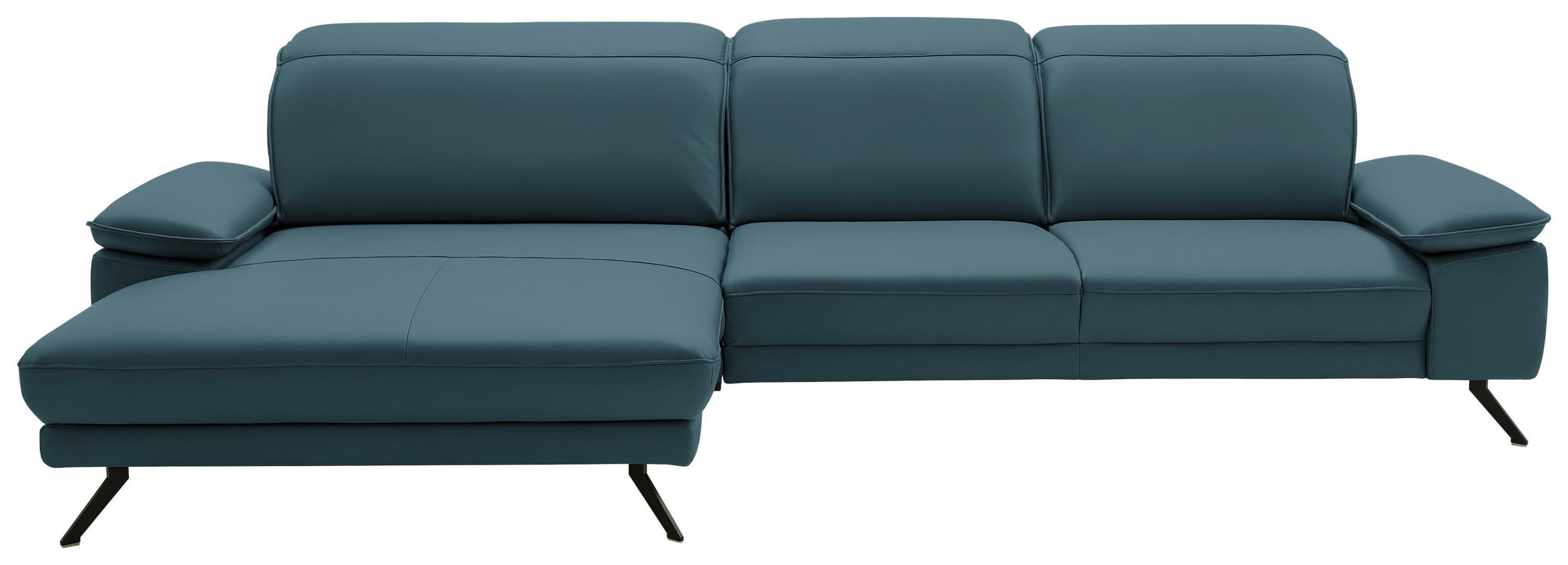 ECKSOFA in Echtleder Blau  - Blau/Schwarz, Design, Leder/Metall (193/332cm) - Dieter Knoll