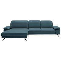 ECKSOFA in Echtleder Blau  - Blau/Schwarz, Design, Leder/Metall (193/332cm) - Dieter Knoll