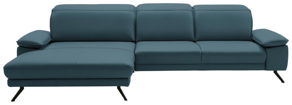 ECKSOFA in Echtleder Blau  - Blau/Schwarz, Design, Leder/Metall (193/332cm) - Dieter Knoll