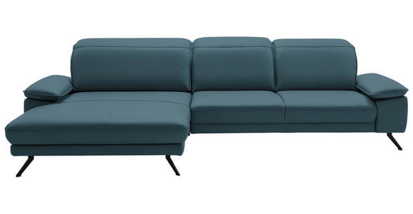 ECKSOFA Dieter Knoll in Echtleder Blau  193/332 cm  - Blau/Schwarz, Design, Leder/Metall (193/332cm) - Dieter Knoll