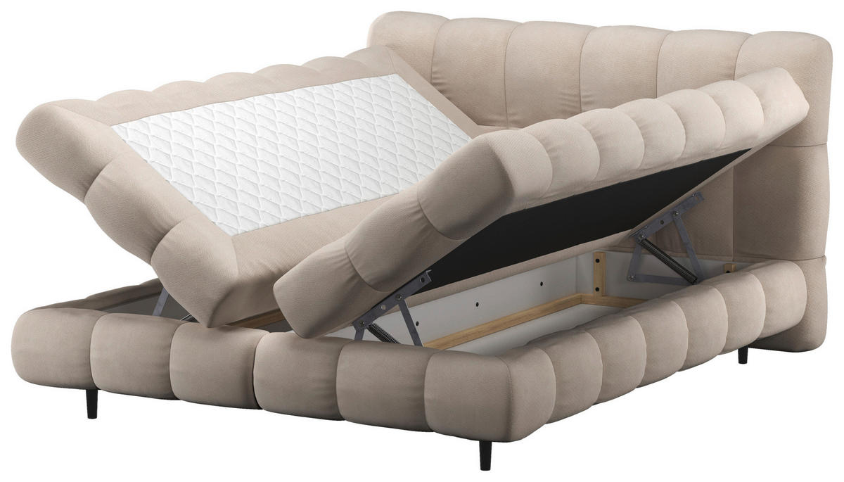 BOXBETT 200/200 cm,  in Creme, gepolstertes Kopfteil, Bettkasten, Topper, H3 + H3 = fest  - Creme/Schwarz, Design, Textil/Metall (200/200cm) - Ti'me