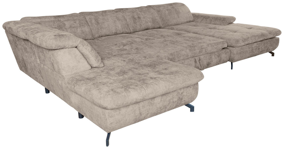 WOHNLANDSCHAFT Beige Struktur  - Beige/Schwarz, KONVENTIONELL, Textil/Metall (253/357/188cm) - Carryhome