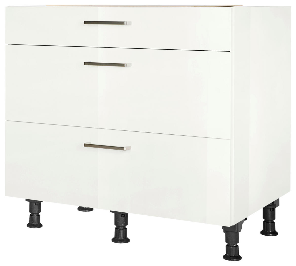 SCHUBKASTENUNTERSCHRANK 90/87/56 cm  in Weiß Hochglanz  - Edelstahlfarben/Weiß Hochglanz, MODERN, Holzwerkstoff/Metall (90/87/56cm) - Nobilia