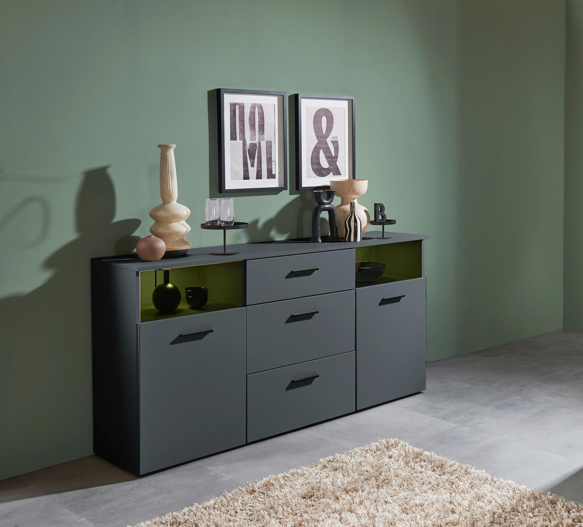 SIDEBOARD 180/86/38 cm  in Anthrazit  - Anthrazit/Schwarz, Design, Glas/Holzwerkstoff (180/86/38cm) - MID.YOU