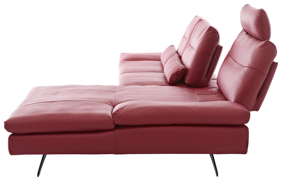 ECKSOFA in Echtleder Rot  - Rot/Schwarz, Modern, Leder/Metall (342/158cm) - Chilliano