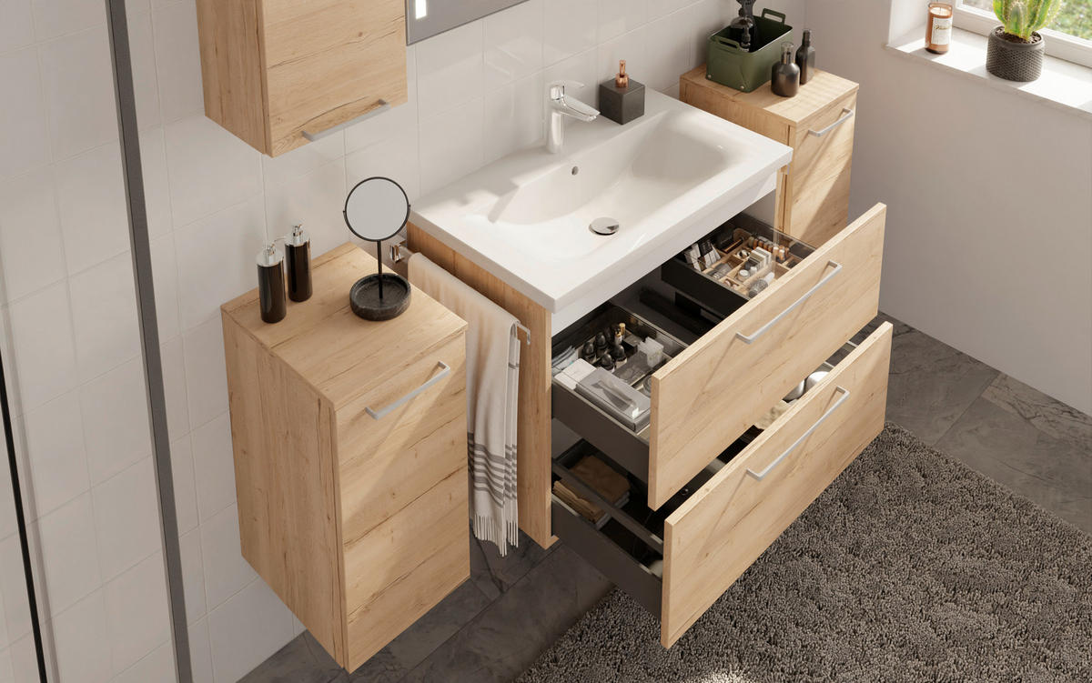 BADEZIMMER 3-teilig  in 81 cm  - Chromfarben/Eichefarben, MODERN, Keramik/Holzwerkstoff (81cm) - Celina Home